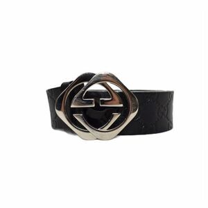 Gucci Cima Interlocking G Belt Dove Leather 80/32 Black 182320
